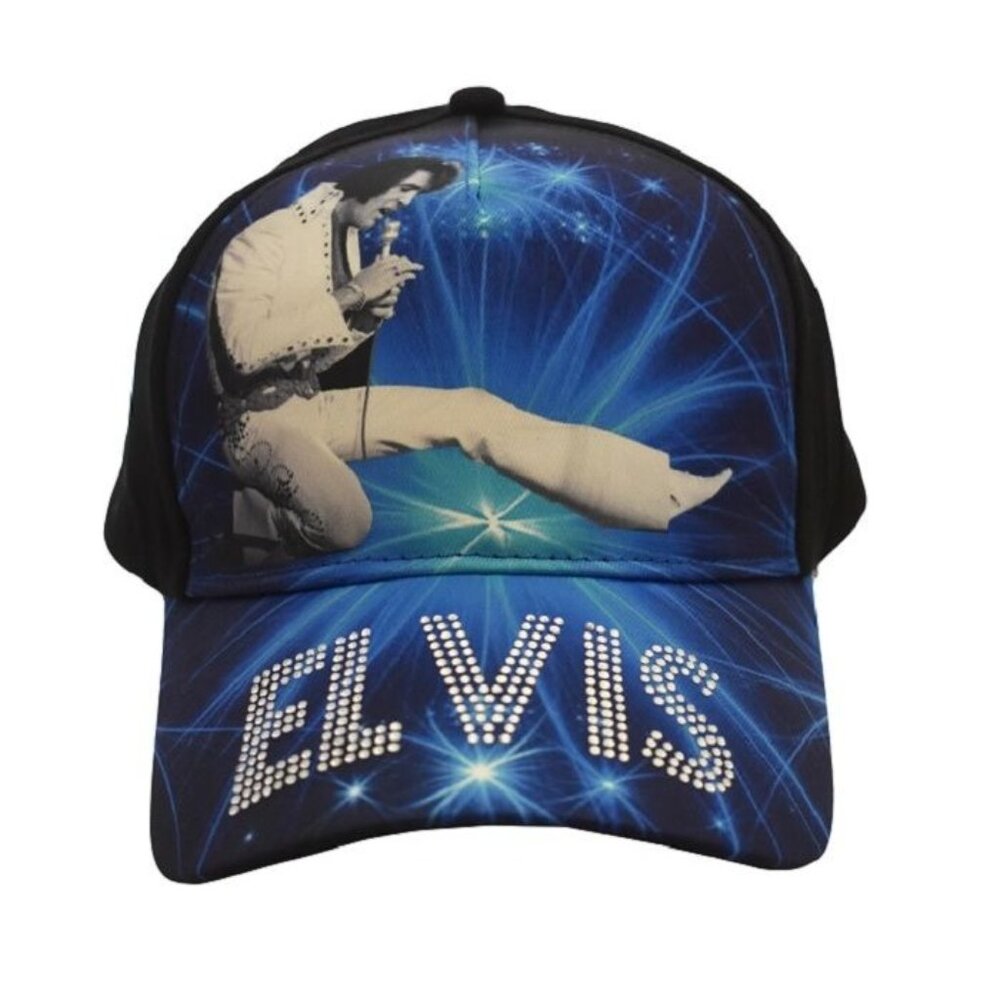 Blue Elvis Presley Cap Hat Rhinestones Baseball Gift NWT Picture New The King